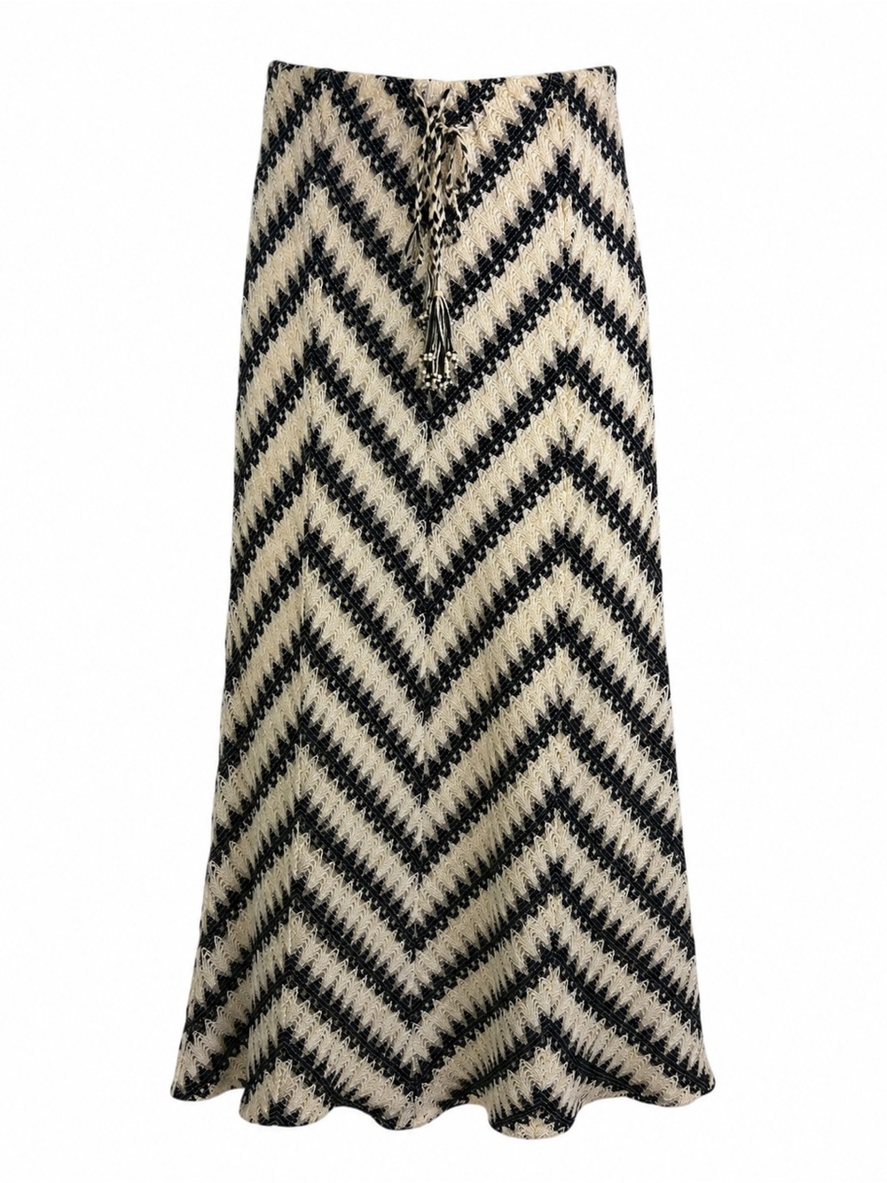 Calypso St. Barth Plancilla Chevron Crochet Maxi Skirt Black Cream XS